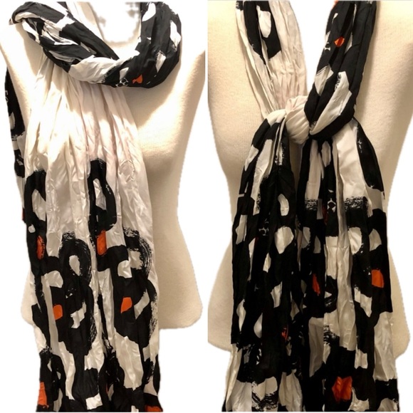 🔘🟠⚫️Anthropologie Brazen Orange White Black Geometric Pattern Scarf 26" x 72" - Picture 5 of 11